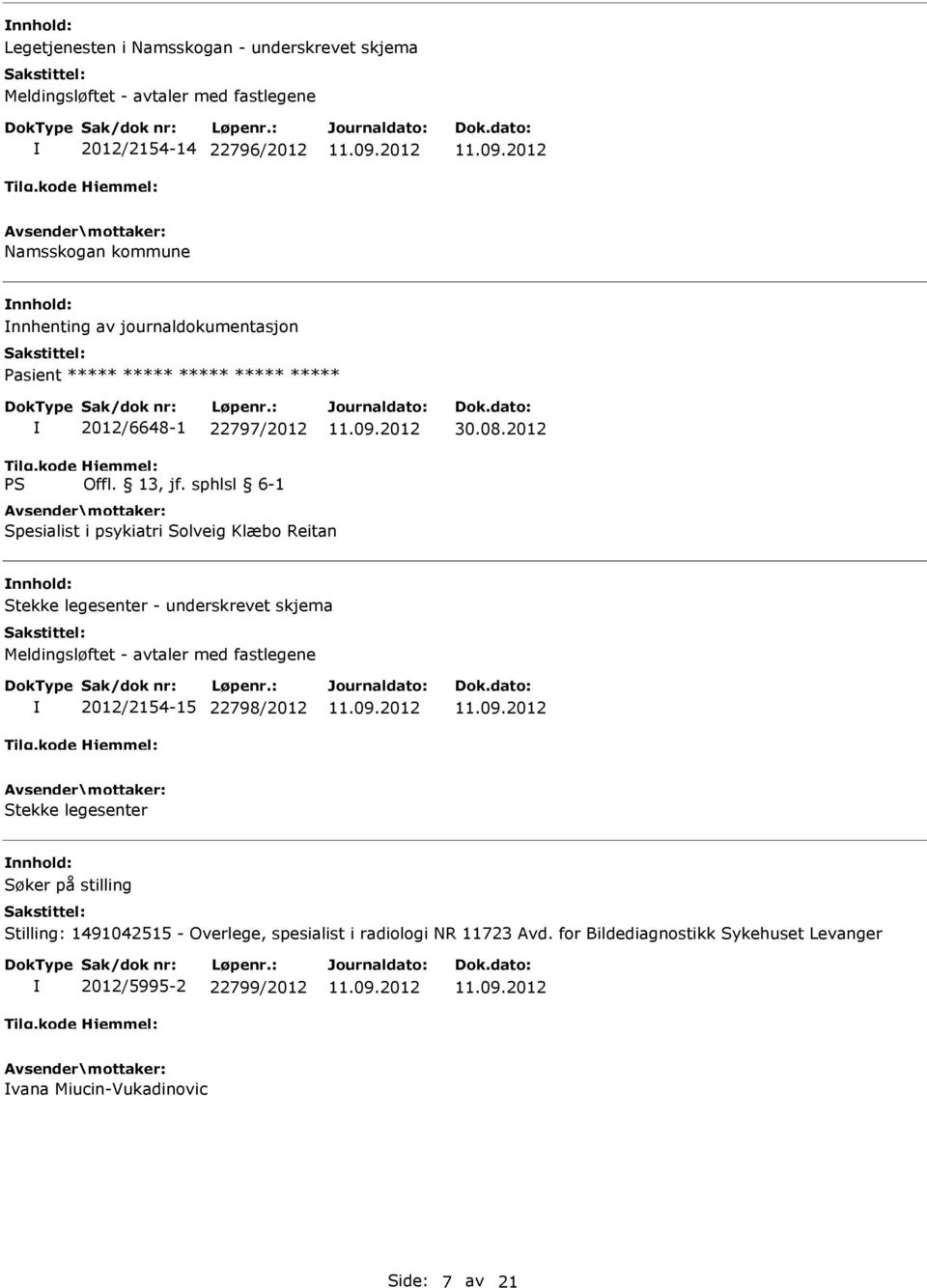 2012 Spesialist i psykiatri Solveig Klæbo Reitan Stekke legesenter - underskrevet skjema Meldingsløftet - avtaler med fastlegene 2012/2154-15