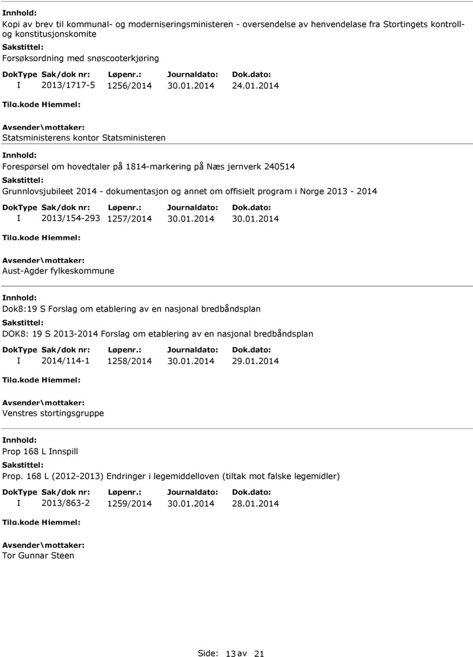 2013-2014 2013/154-293 1257/2014 Aust-Agder fylkeskommune Dok8:19 S Forslag om etablering av en nasjonal bredbåndsplan DOK8: 19 S 2013-2014 Forslag om etablering av en nasjonal bredbåndsplan