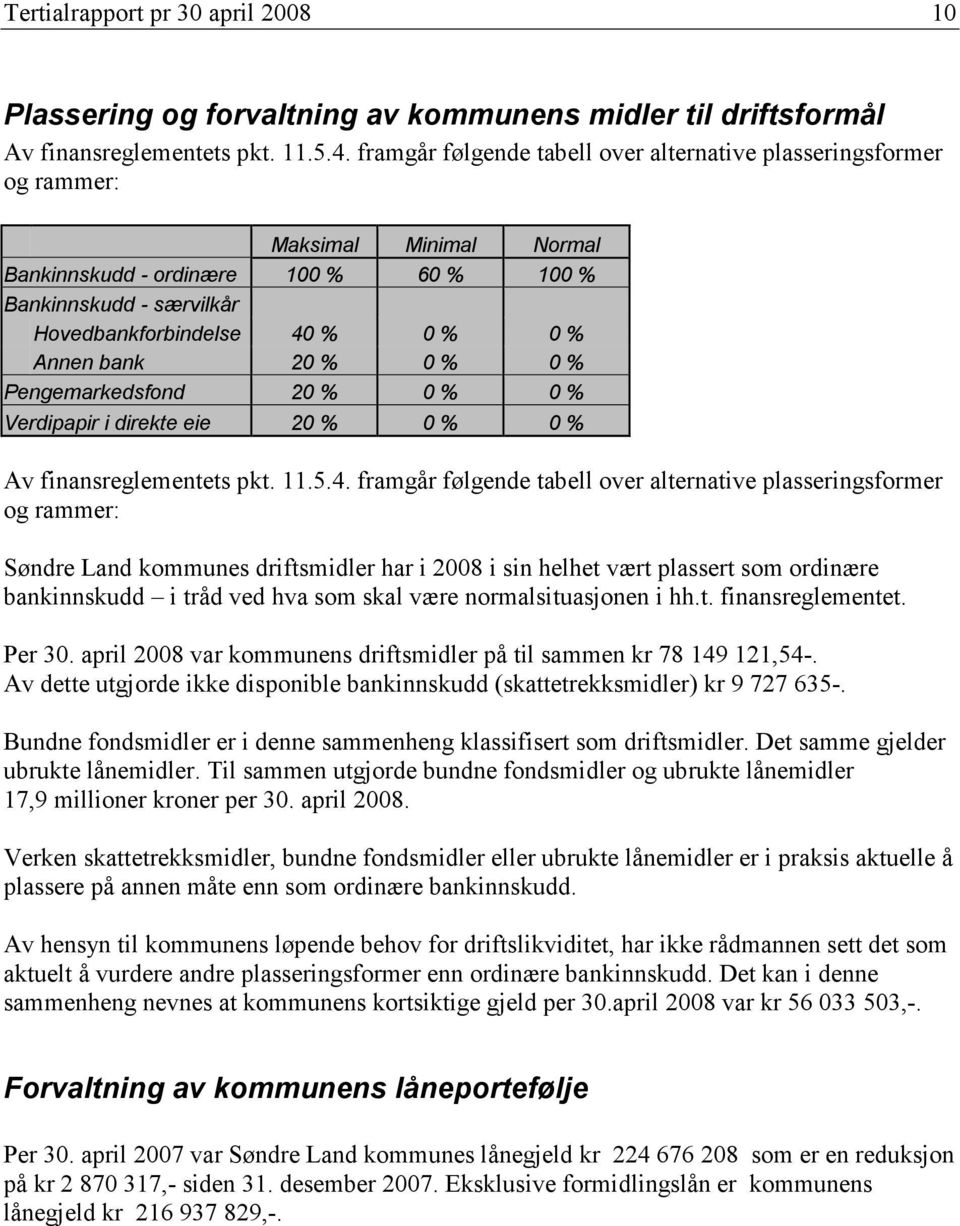 bank 20 % 0 % 0 % Pengemarkedsfond 20 % 0 % 0 % Verdipapir i direkte eie 20 % 0 % 0 % Av finansreglementets pkt. 11.5.4.