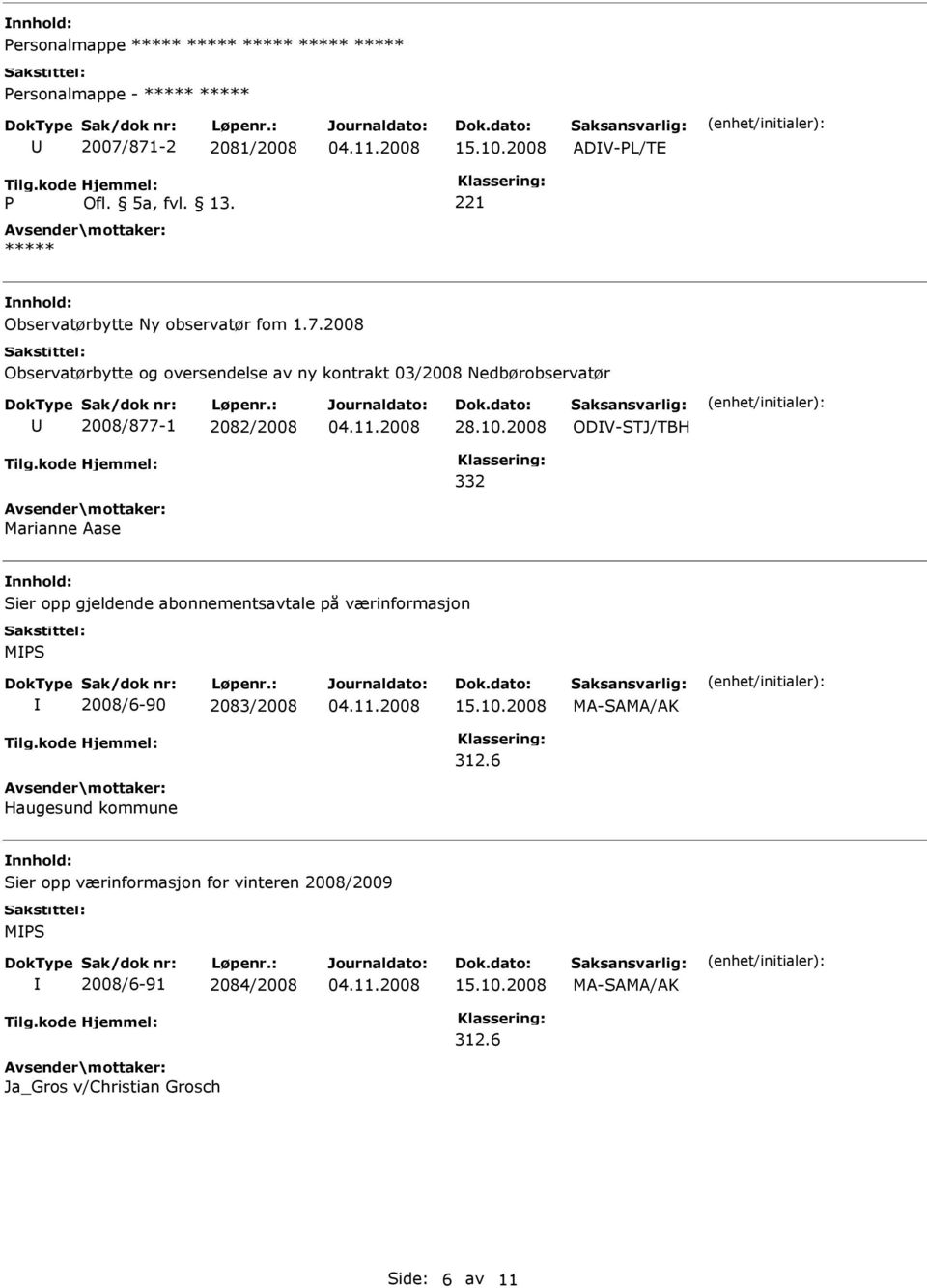 10.2008 ODV-STJ/TBH 332 Marianne Aase Sier opp gjeldende abonnementsavtale på værinformasjon MS 2008/6-90 2083/2008 15.10.2008 MA-SAMA/AK 312.