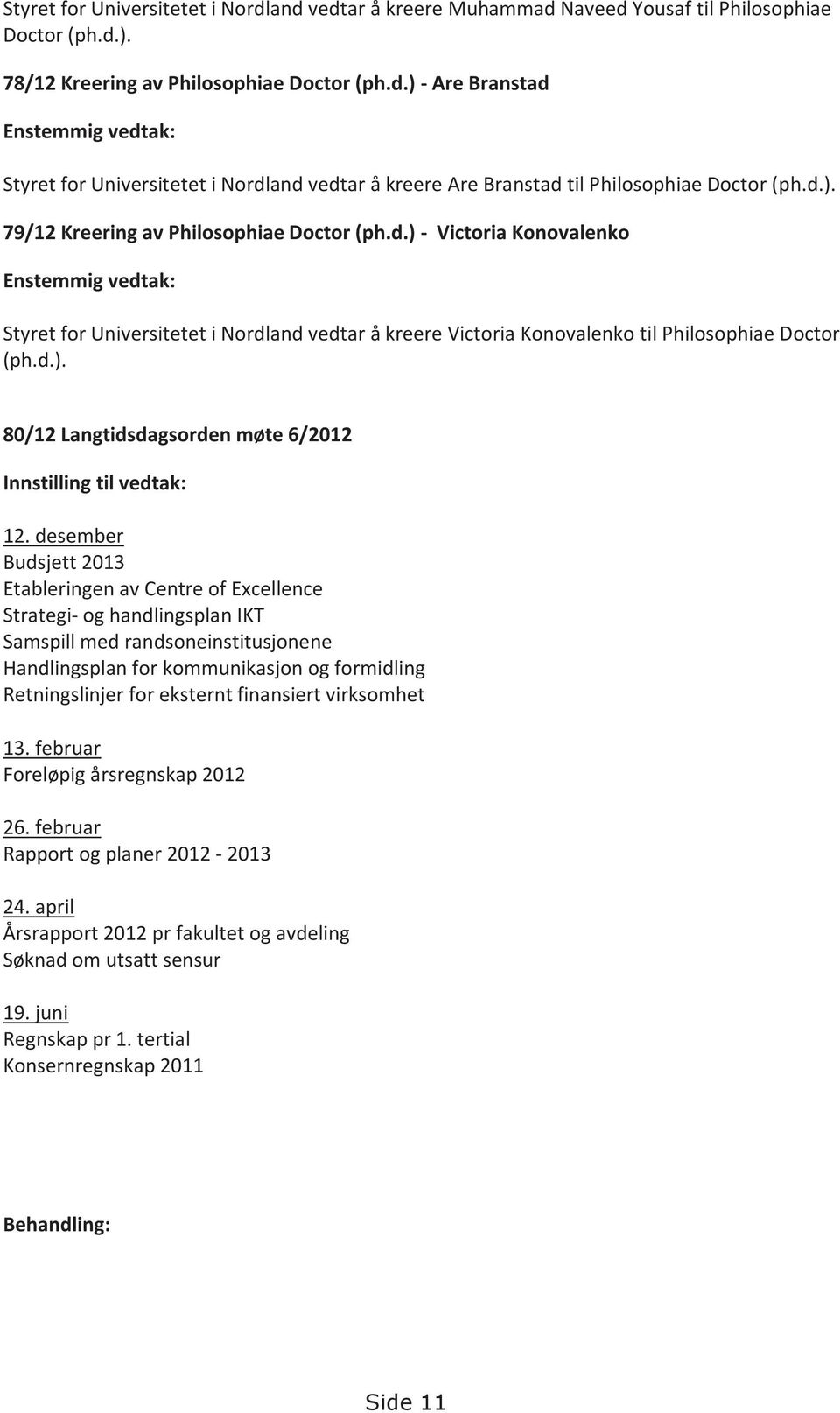 desember Budsjett 2013 Etableringen av Centre of Excellence Strategi- og handlingsplan IKT Samspill med randsoneinstitusjonene Handlingsplan for kommunikasjon og formidling Retningslinjer for