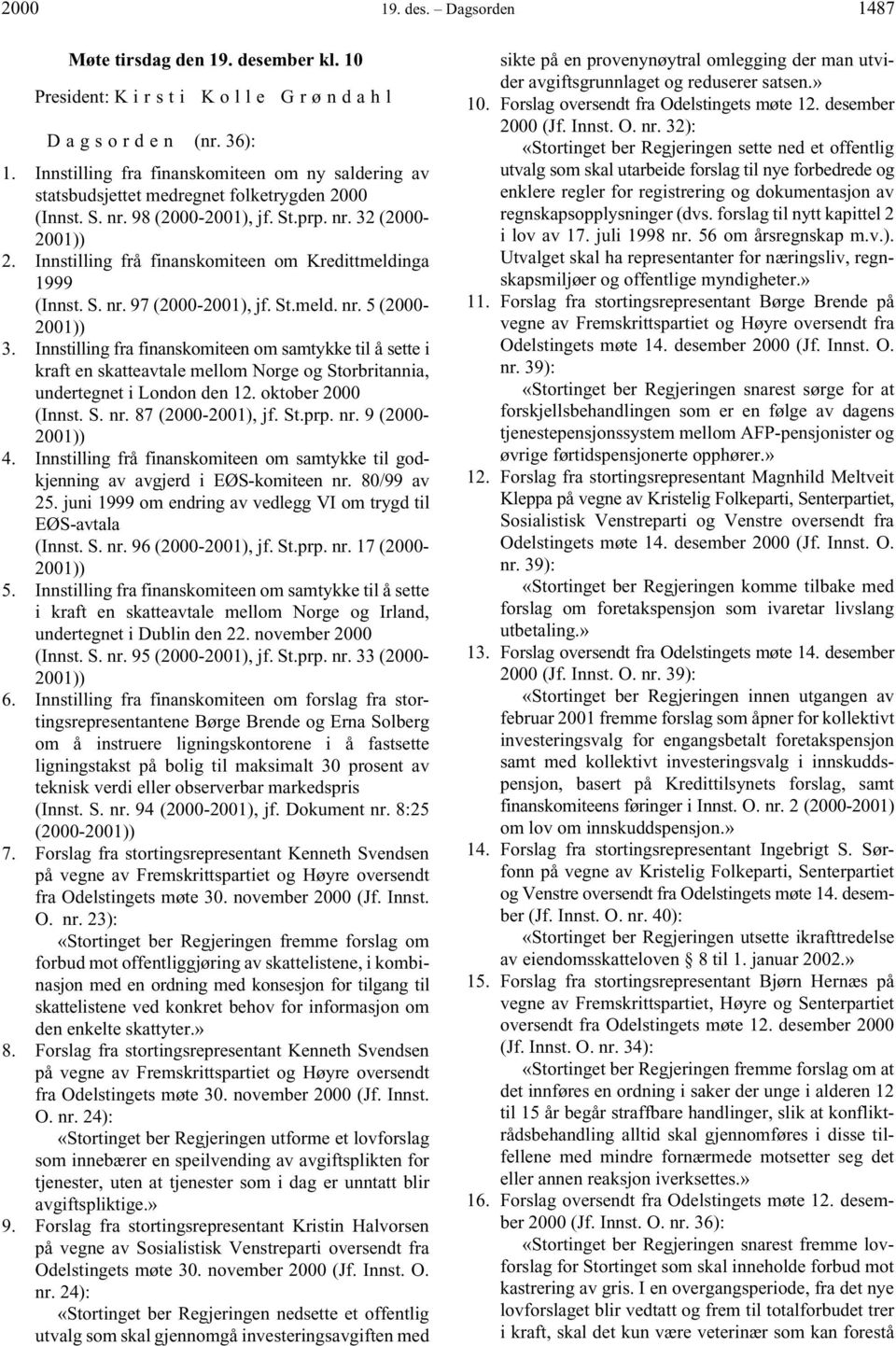 Innstilling frå finanskomiteen om Kredittmeldinga 1999 (Innst. S. nr. 97 (2000-2001), jf. St.meld. nr. 5 (2000-2001)) 3.