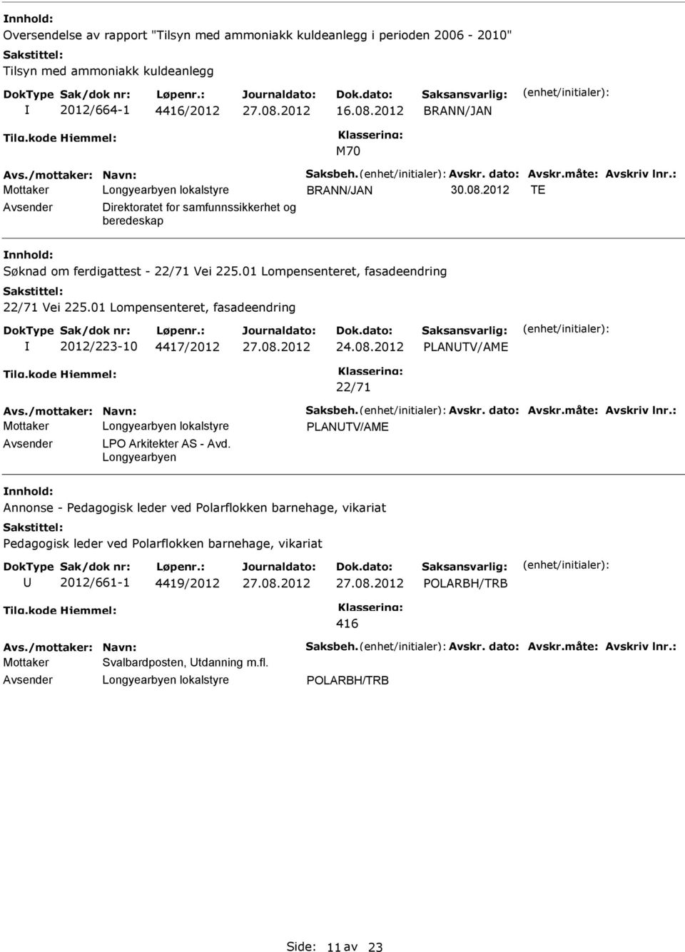 01 Lompensenteret, fasadeendring 2012/223-10 4417/2012 PLNTV/ME 22/71 vs./mottaker: Navn: Saksbeh. vskr. dato: vskr.måte: vskriv lnr.: PLNTV/ME vsender LPO rkitekter S - vd.