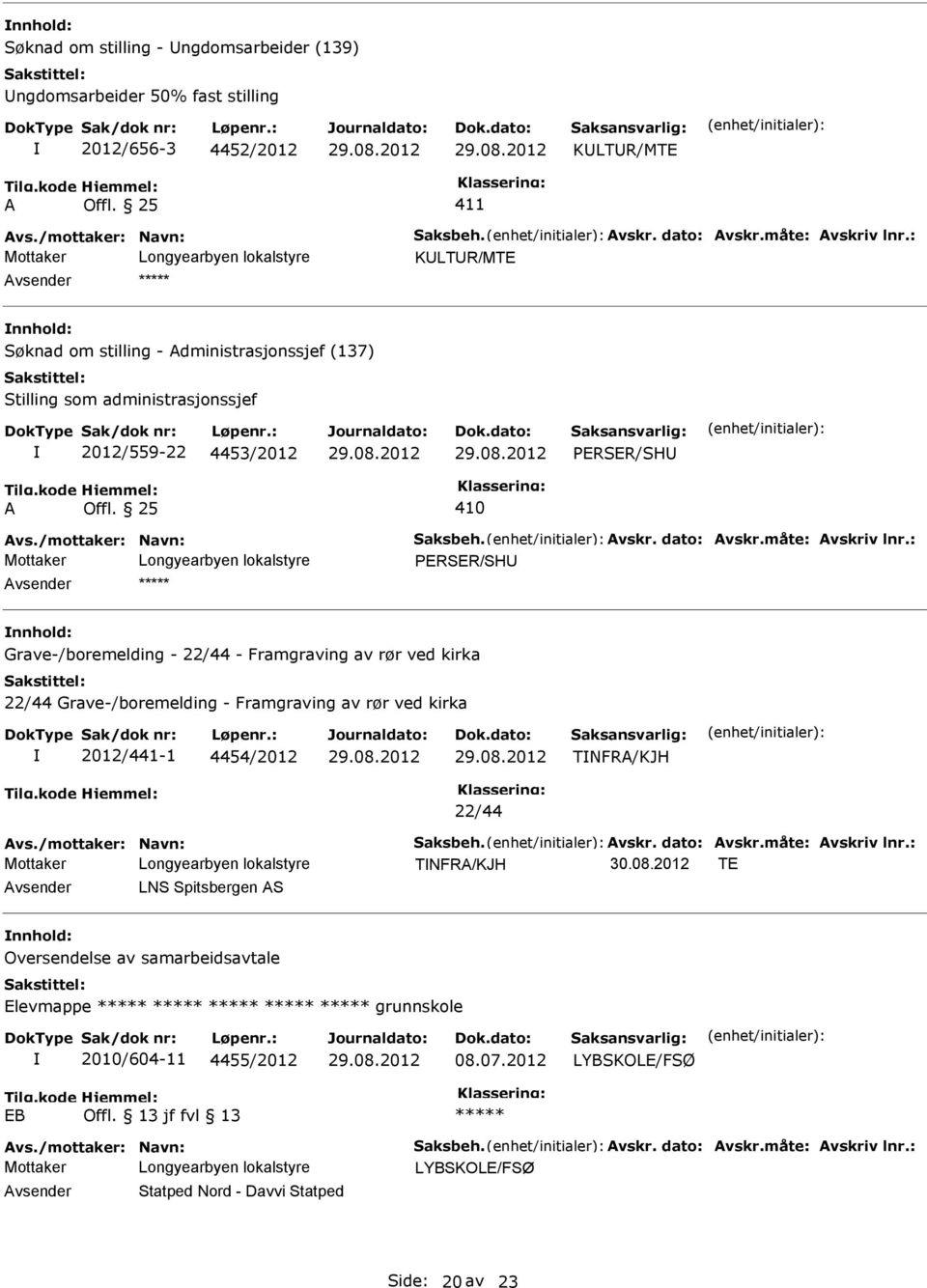 : PERSER/SH Grave-/boremelding - 22/44 - Framgraving av rør ved kirka 22/44 Grave-/boremelding - Framgraving av rør ved kirka 2012/441-1 4454/2012 TNFR/KJH 22/44 vs./mottaker: Navn: Saksbeh. vskr.