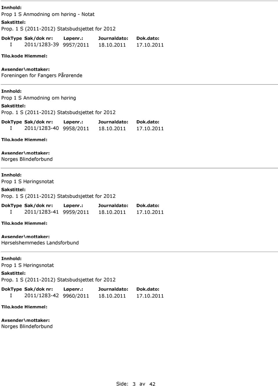 2011/1283-40 9958/2011 Norges Blindeforbund nnhold: 2011/1283-41 9959/2011