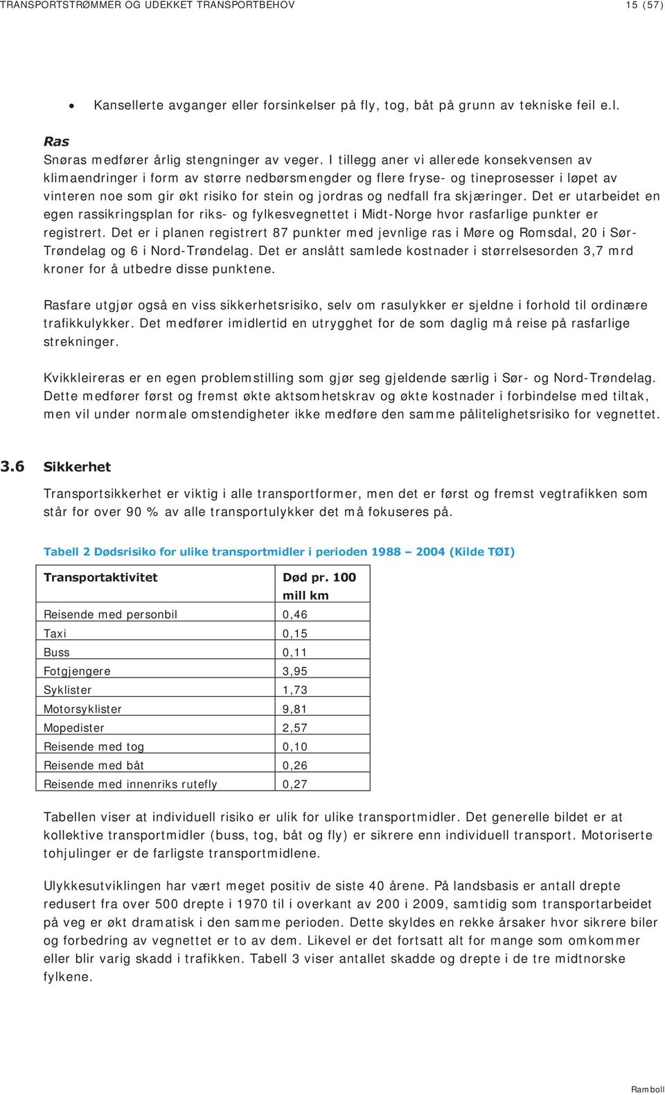 fra skjæringer. Det er utarbeidet en egen rassikringsplan for riks- og fylkesvegnettet i Midt-Norge hvor rasfarlige punkter er registrert.