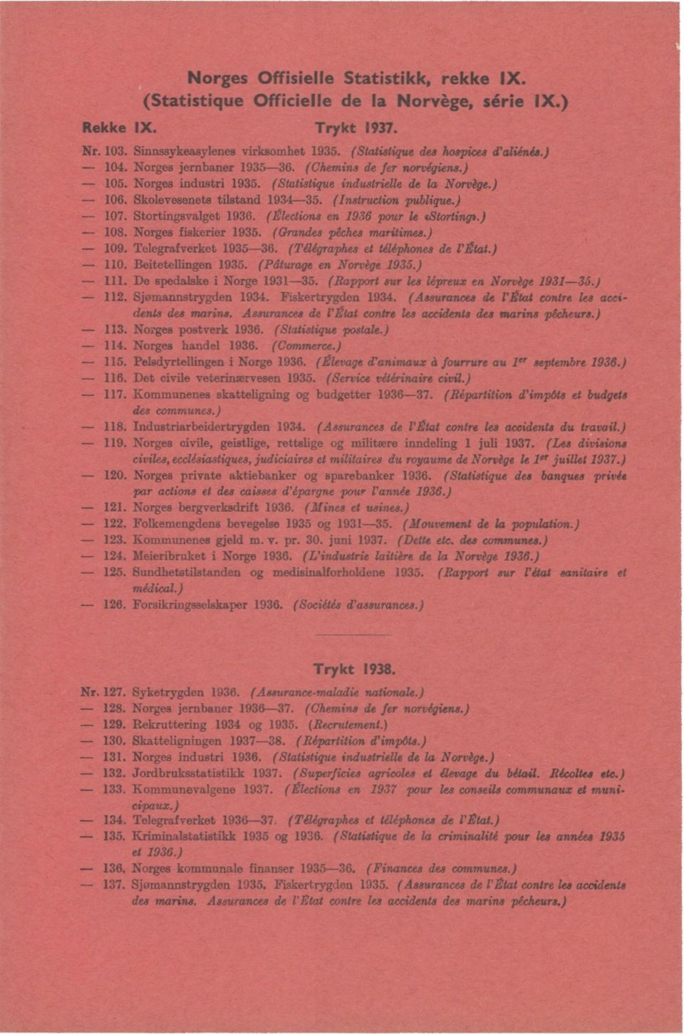 (Élections en 96 pour le atortings.) - 08. Norges fiskerier 9. (Grandes pêches maritimes.) - 09. Telegrafverket 9-6. (Télégraphes et téléphones de l'état.) - 0. Beitetellingen 9.