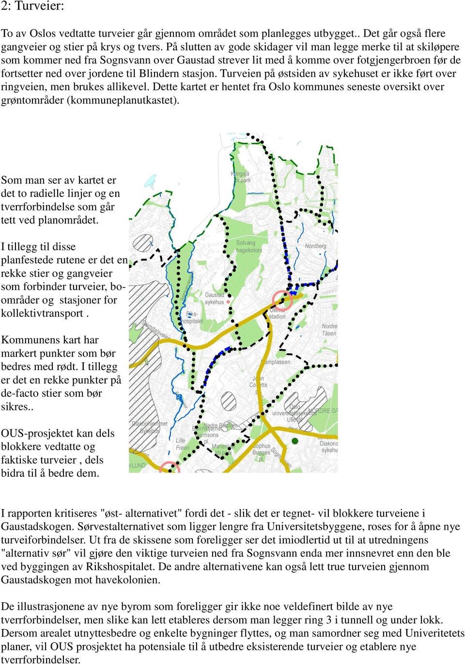 stasjon. Turveien på østsiden av sykehuset er ikke ført over ringveien, men brukes allikevel. Dette kartet er hentet fra Oslo kommunes seneste oversikt over grøntområder (kommuneplanutkastet).