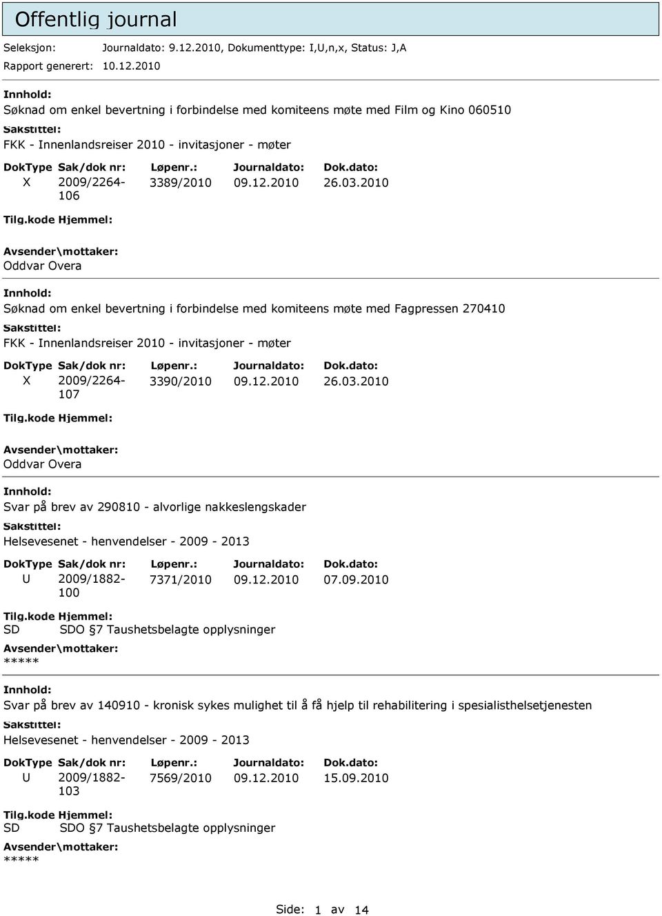 2010 Søknad om enkel bevertning i forbindelse med komiteens møte med Film og Kino 060510 FKK - nnenlandsreiser 2010 - invitasjoner - møter 2009/2264-106 3389/2010 26.03.