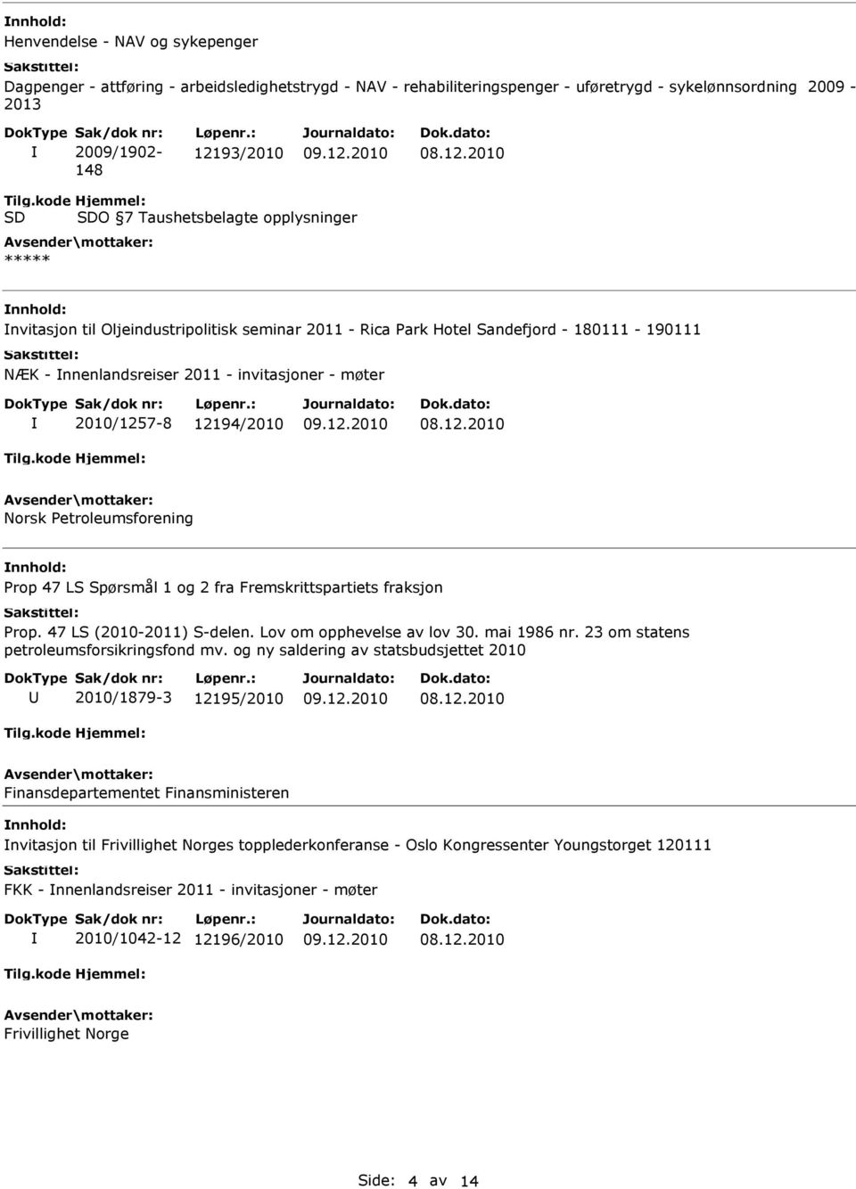 2010/1257-8 12194/2010 orsk Petroleumsforening Prop 47 LS Spørsmål 1 og 2 fra Fremskrittspartiets fraksjon Prop. 47 LS (2010-2011) S-delen. Lov om opphevelse av lov 30. mai 1986 nr.