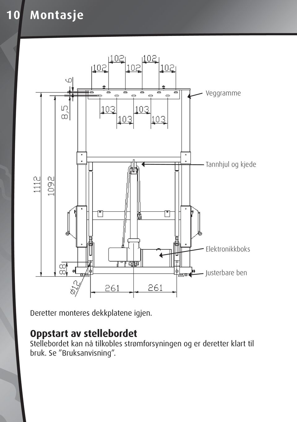 Oppstart av stellebordet Stellebordet kan nå tilkobles