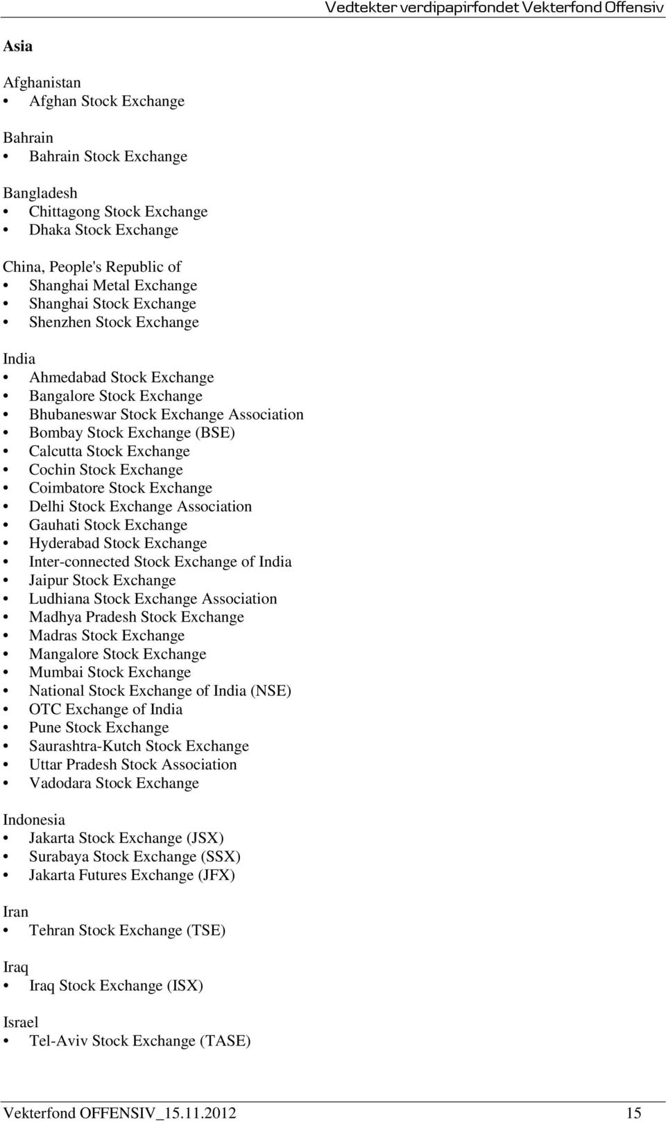 Exchange Coimbatore Stock Exchange Delhi Stock Exchange Association Gauhati Stock Exchange Hyderabad Stock Exchange Inter-connected Stock Exchange of India Jaipur Stock Exchange Ludhiana Stock