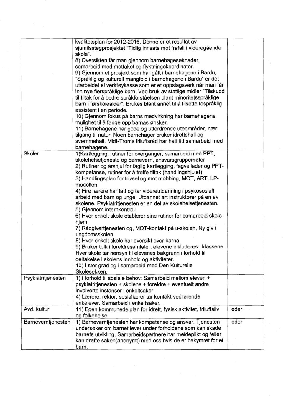 Gjennom et prosjekt som har gått i barnehagene i Bardu, "Språklig og kulturelt mangfold i barnehagene i Bardu" er det utarbeidet ei verktøykasse som er et oppslagsverk når man får inn nye