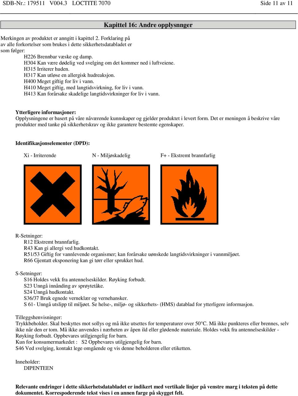 H315 Irriterer huden. H317 Kan utløse en allergisk hudreaksjon. H400 Meget giftig for liv i vann. H410 Meget giftig, med langtidsvirkning, for liv i vann.