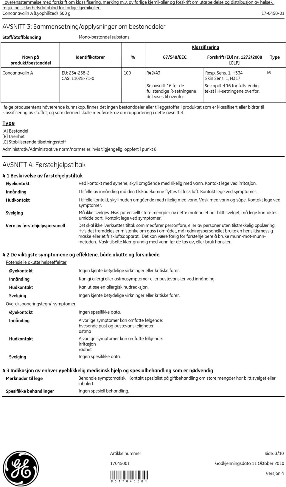 1, H317 Se avsnitt 16 for de fullstendige R-setningene det vises til ovenfor Se kapittel 16 for fullstendig tekst i H-setningene overfor.