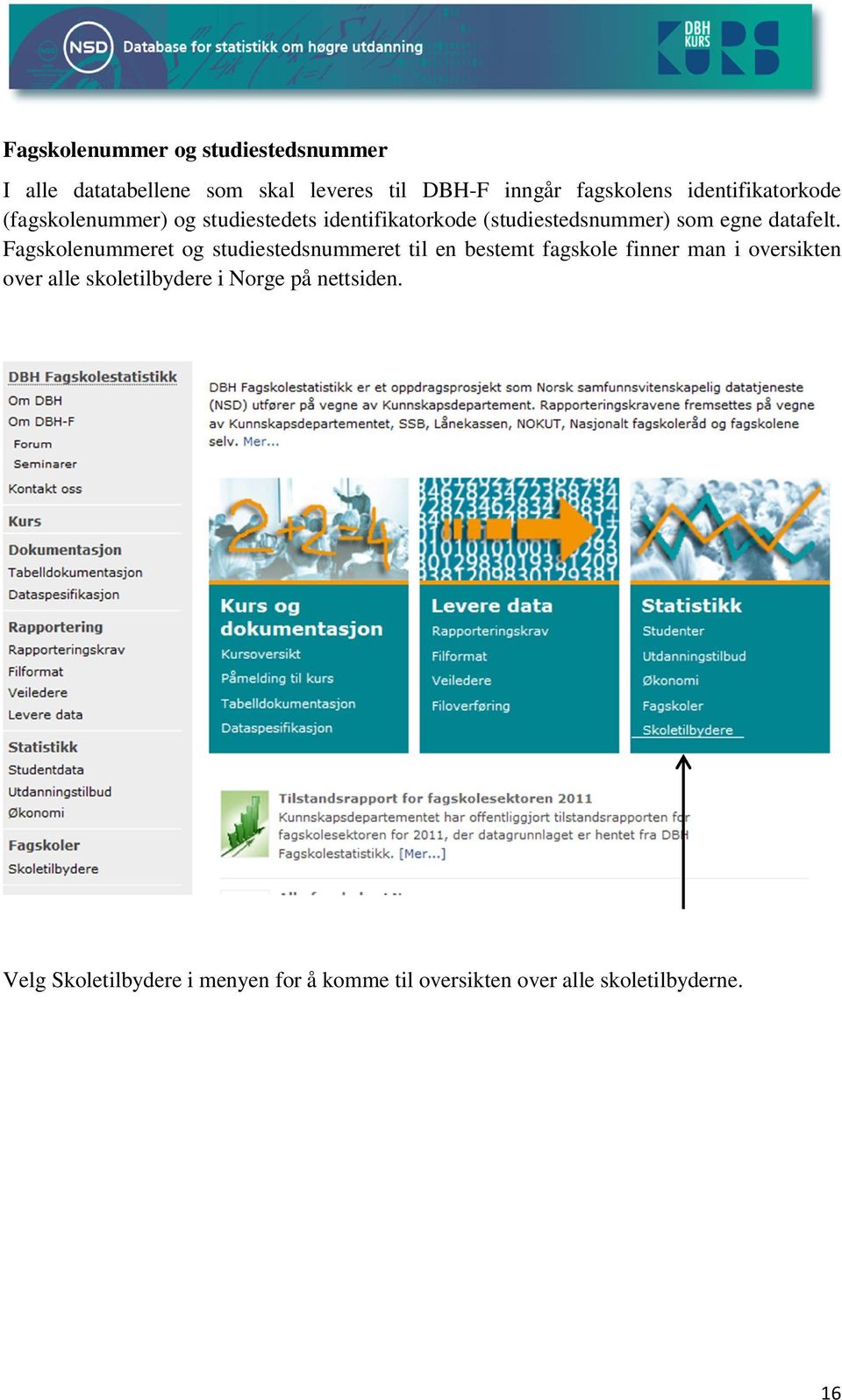 Fagskolenummeret og studiestedsnummeret til en bestemt fagskole finner man i oversikten over alle