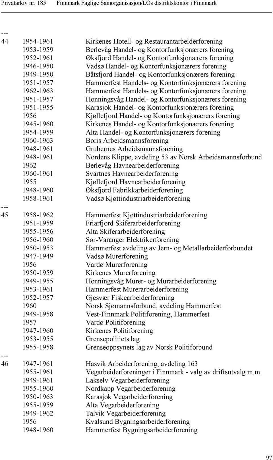 Kontorfunksjonærers forening 1951-1957 Honningsvåg Handel- og Kontorfunksjonærers forening 1951-1955 Karasjok Handel- og Kontorfunksjonærers forening 1956 Kjøllefjord Handel- og Kontorfunksjonærers