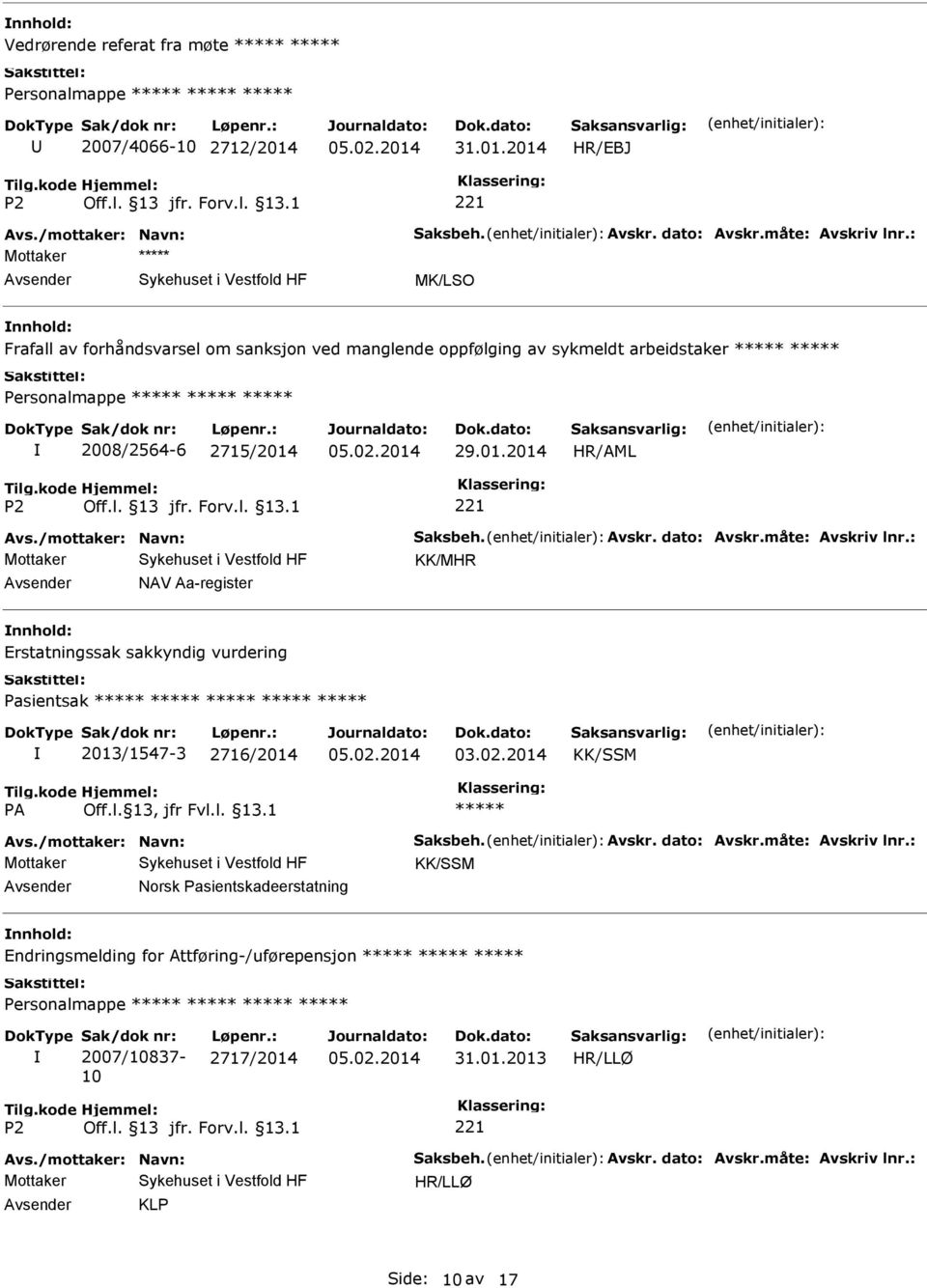 Avsender NAV Aa-register nnhold: Erstatningssak sakkyndig vurdering Pasientsak 2013/1547-3 2716/2014 03.02.