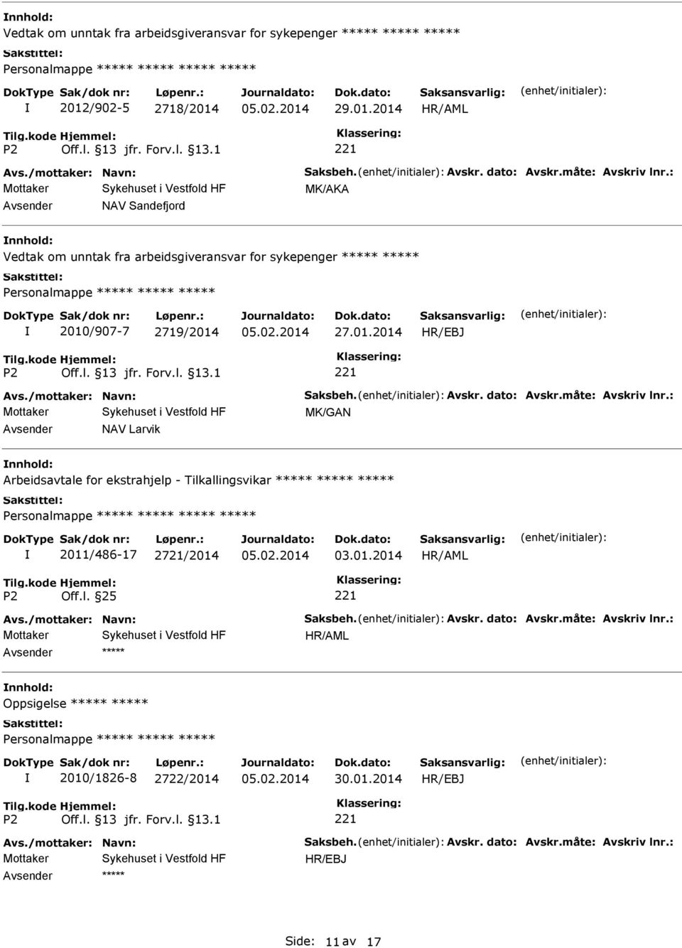 2010/907-7 2719/2014 27.01.2014 MK/GAN Avsender NAV Larvik nnhold: Arbeidsavtale for ekstrahjelp -