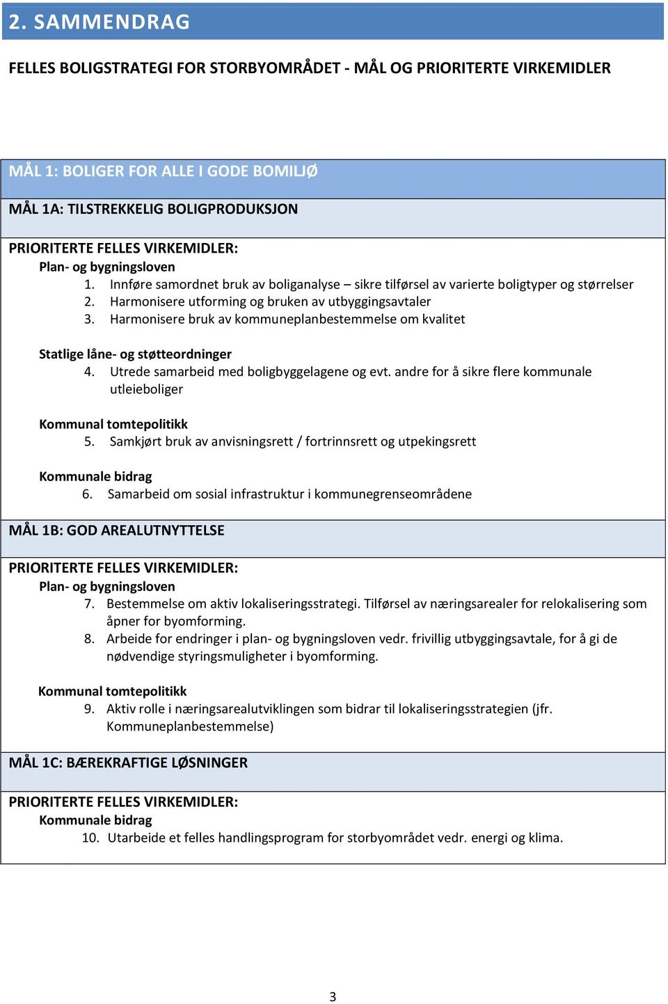 Harmonisere bruk av kommuneplanbestemmelse om kvalitet Statlige låne- og støtteordninger 4. Utrede samarbeid med boligbyggelagene og evt.