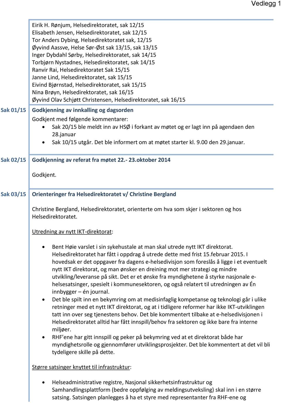 Sørby, Helsedirektoratet, sak 14/15 Torbjørn Nystadnes, Helsedirektoratet, sak 14/15 Ranvir Rai, Helsedirektoratet Sak 15/15 Janne Lind, Helsedirektoratet, sak 15/15 Eivind Bjørnstad,