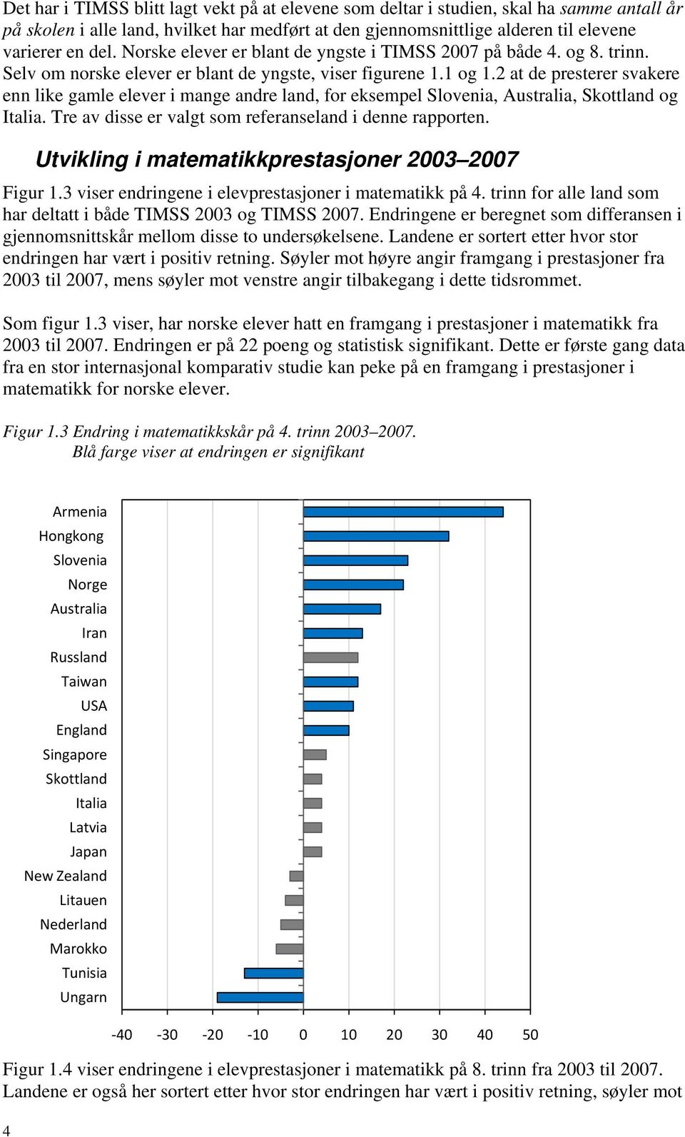 2 at de presterer svakere enn like gamle elever i mange andre land, for eksempel Slovenia, Australia, Skottland og Italia. Tre av disse er valgt som referanseland i denne rapporten.