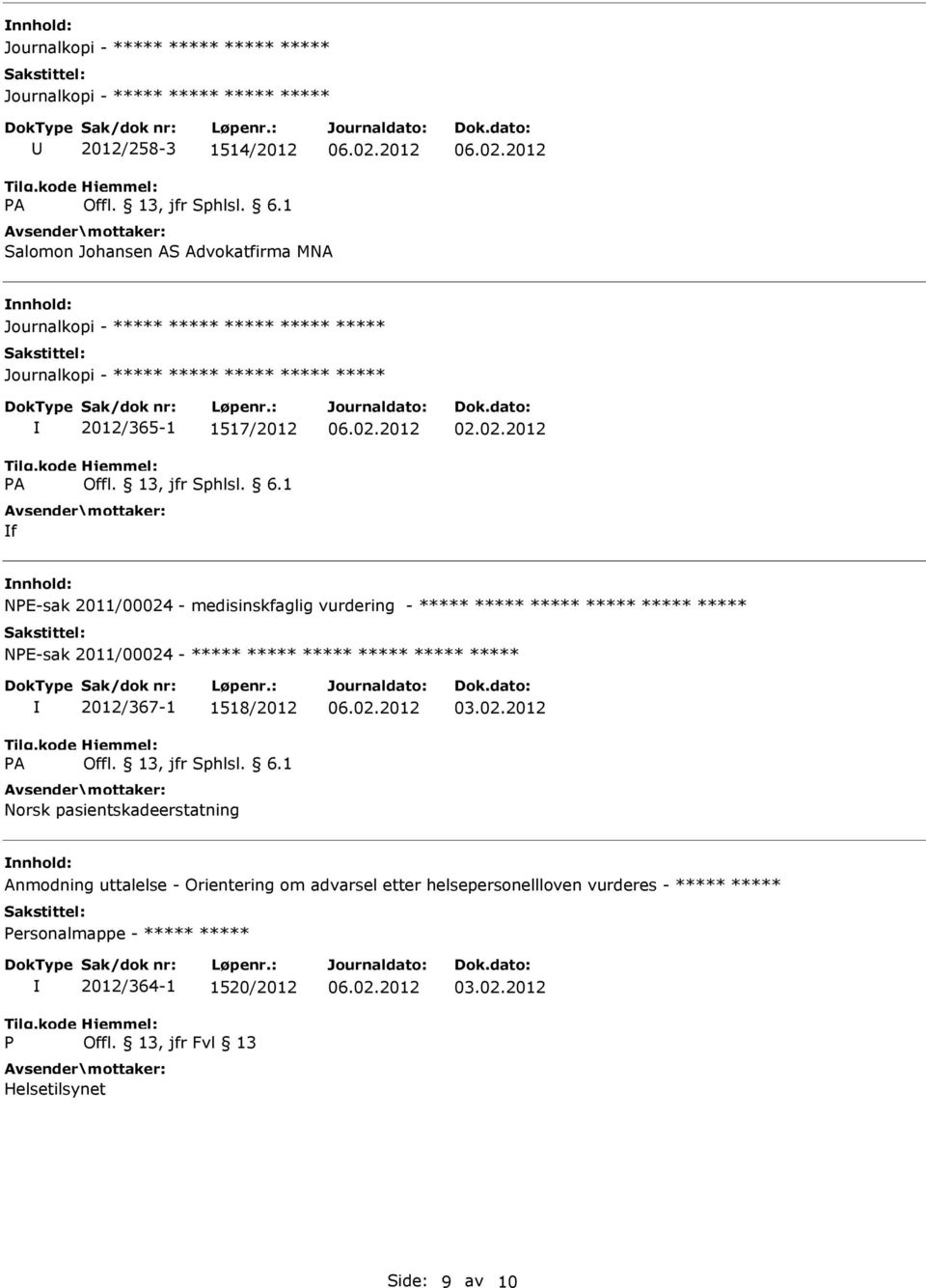 02.2012 NPE-sak 2011/00024 - medisinskfaglig vurdering - ***** ***** ***** ***** ***** ***** NPE-sak 2011/00024 - ***** ***** *****