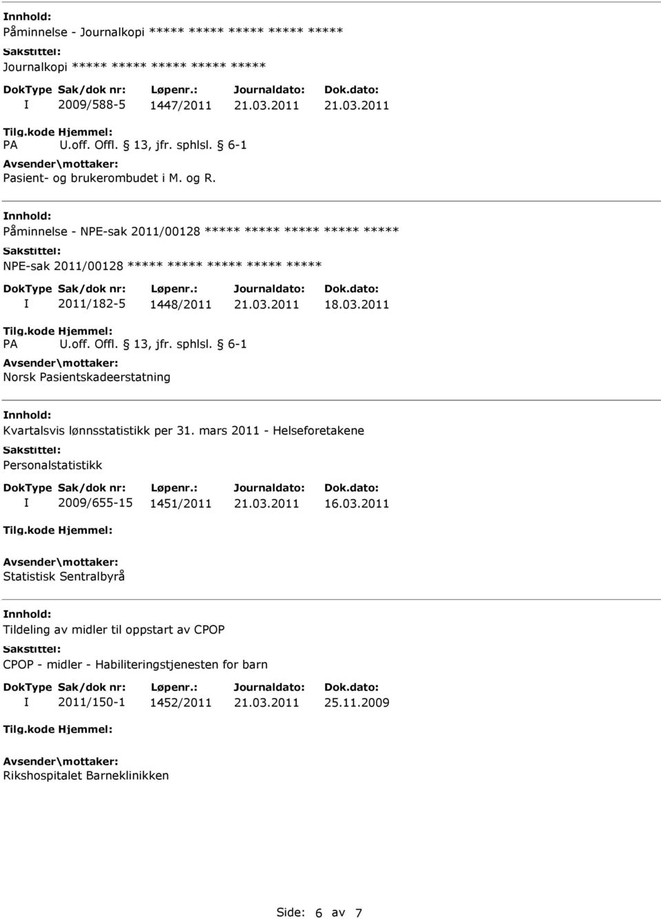 lønnsstatistikk per 31. mars 2011 - Helseforetakene Personalstatistikk 2009/655-15 1451/2011 16.03.