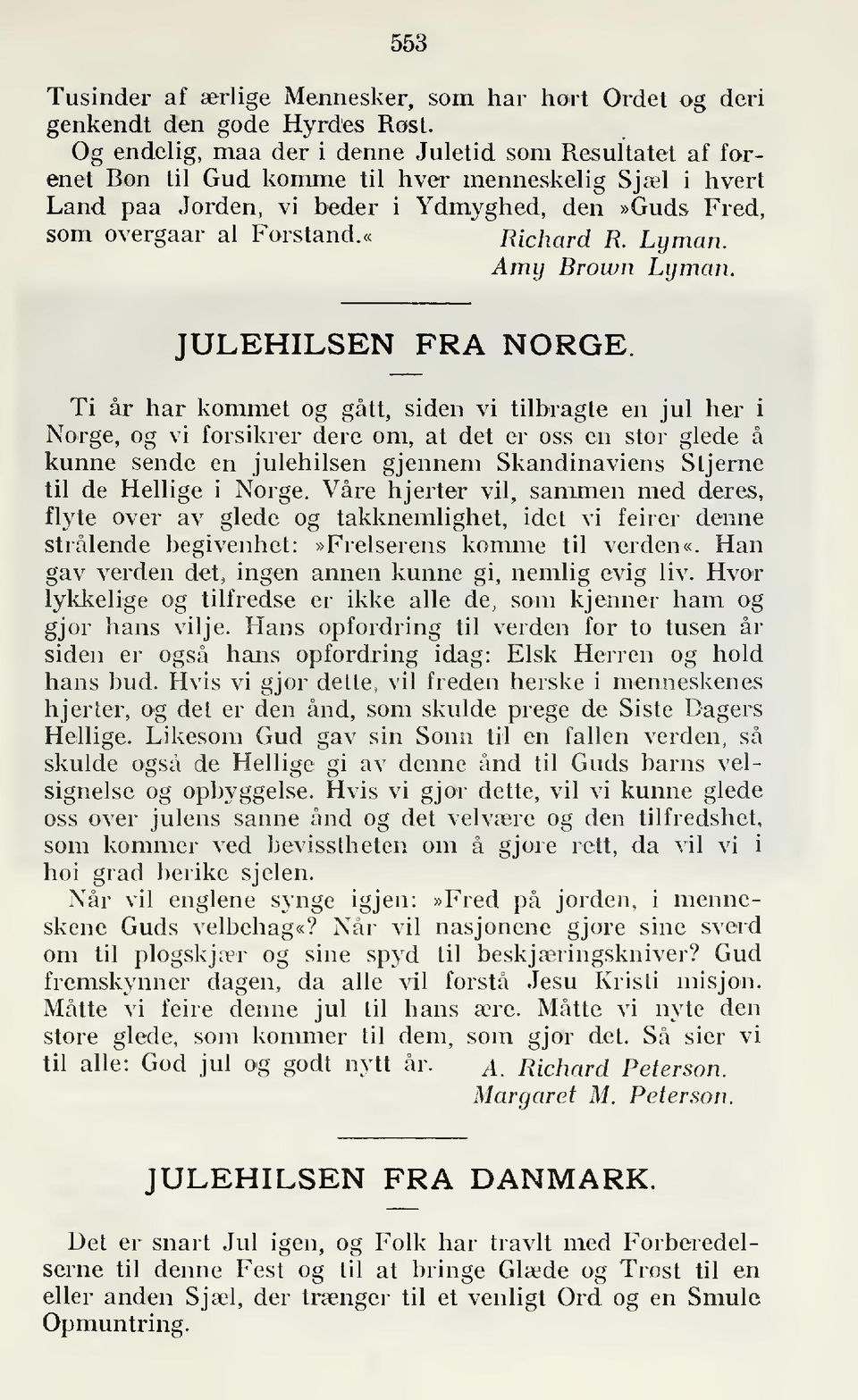 «Richard R. Lyman. Amy Brown Lyman. JULEHILSEN FRA NORGE.