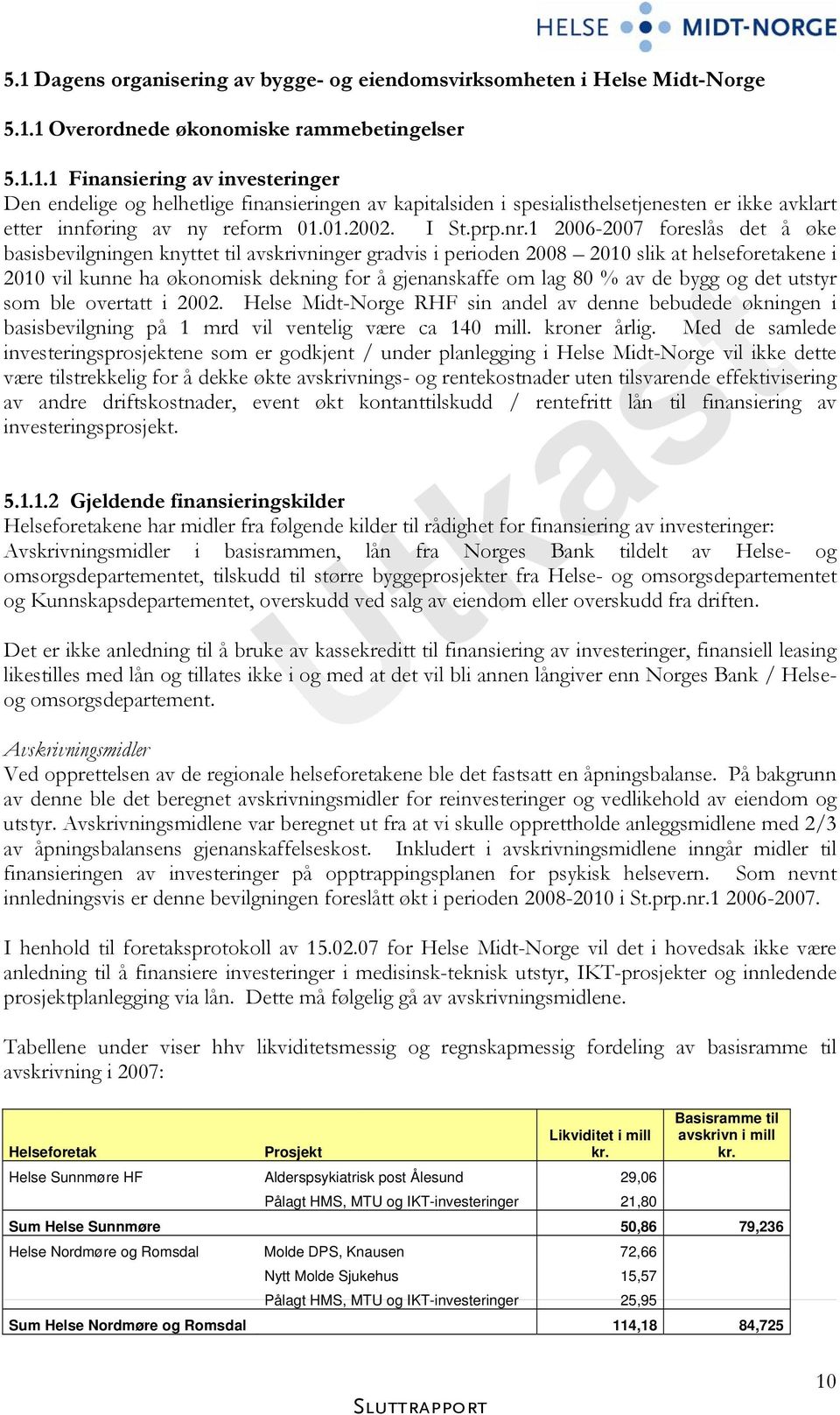 1 2006-2007 foreslås det å øke basisbevilgningen knyttet til avskrivninger gradvis i perioden 2008 2010 slik at helseforetakene i 2010 vil kunne ha økonomisk dekning for å gjenanskaffe om lag 80 % av