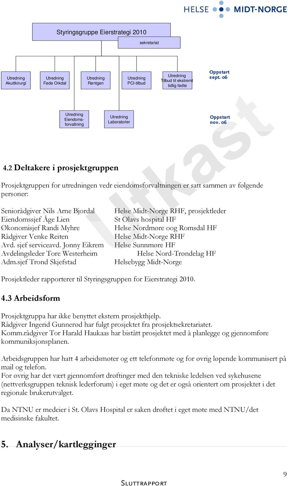 2 Deltakere i prosjektgruppen Prosjektgruppen for utredningen vedr eiendomsforvaltningen er satt sammen av følgende personer: Seniorådgiver Nils Arne Bjordal Eiendomssjef Åge Lien Økonomisjef Randi