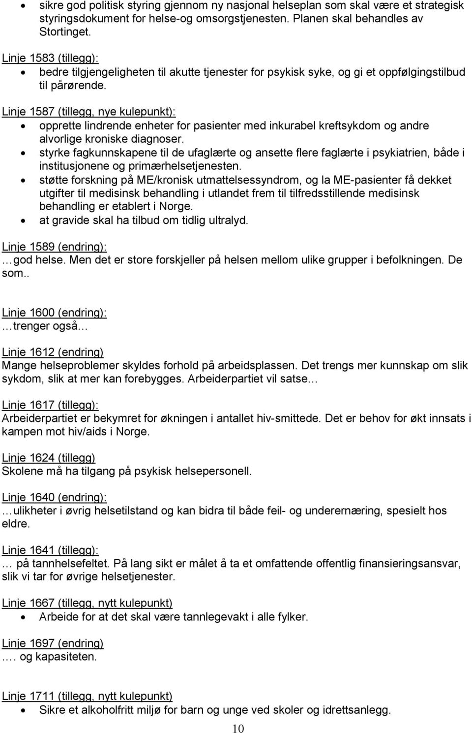 Linje 1587 (tillegg, nye kulepunkt): opprette lindrende enheter for pasienter med inkurabel kreftsykdom og andre alvorlige kroniske diagnoser.