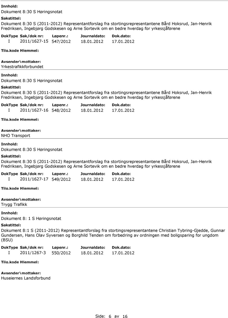 Høringsnotat Dokument 8:1 S (2011-2012) Representantforslag fra stortingsrepresentantene Christian Tybring-Gjedde, Gunnar Gundersen, Hans Olav Syversen og Borghild Tenden om forbedring av ordningen