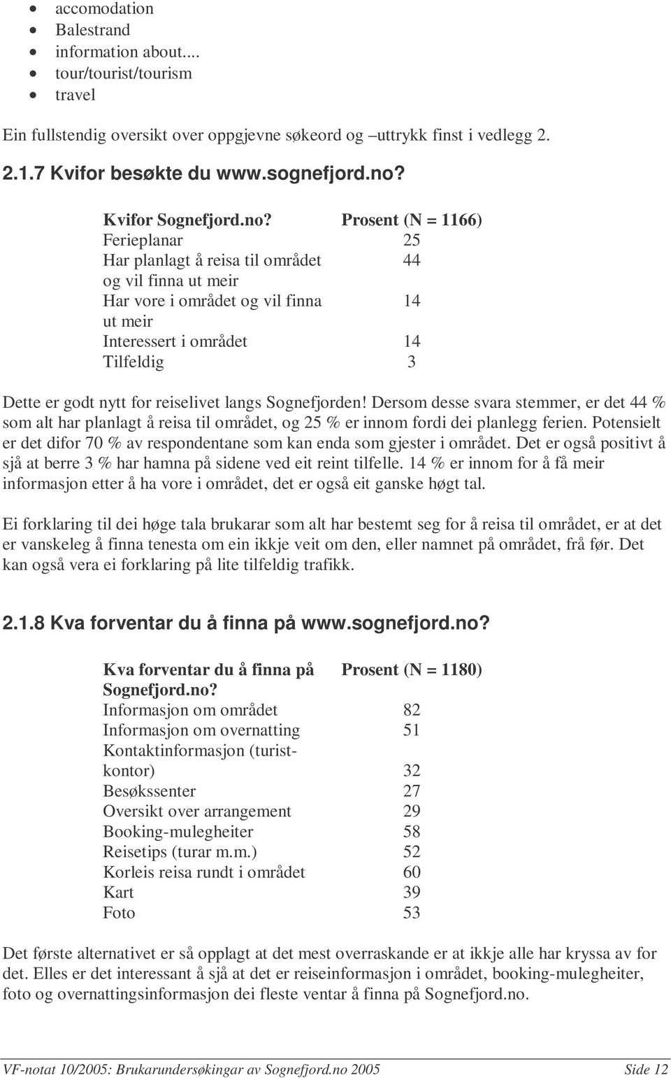 Prosent (N = 1166) Ferieplanar 25 Har planlagt å reisa til området 44 og vil finna ut meir Har vore i området og vil finna 14 ut meir Interessert i området 14 Tilfeldig 3 Dette er godt nytt for