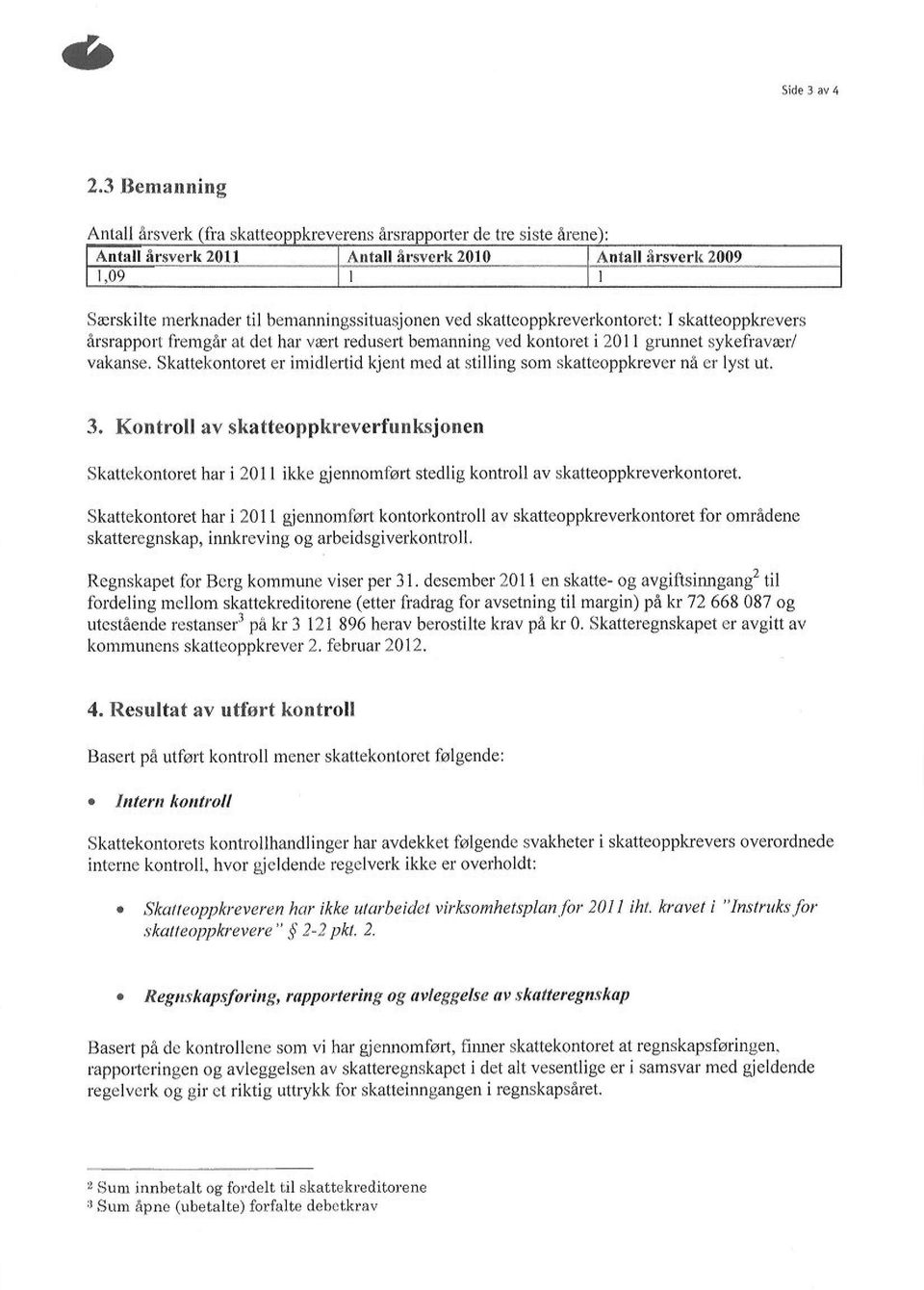 skattcoppkreverkontorct: I skatteoppkrevers årsrapport l'remgår at clct har vært redusert bemanning vcd kontoret i 201 I grunnet sykefraværy' vakanse.