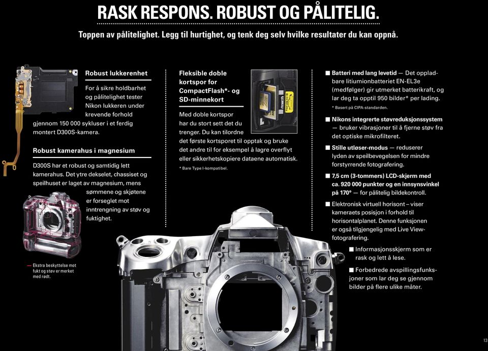 Robust kamerahus i magnesium D300S har et robust og samtidig lett kamerahus.