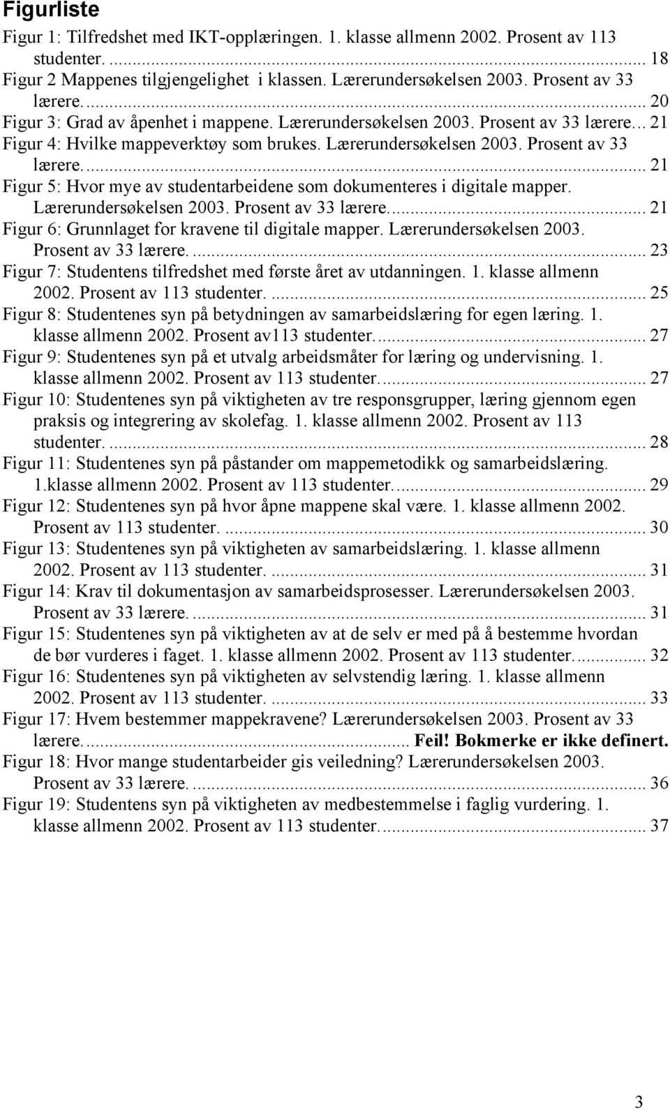 Lærerundersøkelsen 2003. Prosent av 33 lærere... 21 Figur 6: Grunnlaget for kravene til digitale mapper. Lærerundersøkelsen 2003. Prosent av 33 lærere.... 23 Figur 7: Studentens tilfredshet med første året av utdanningen.