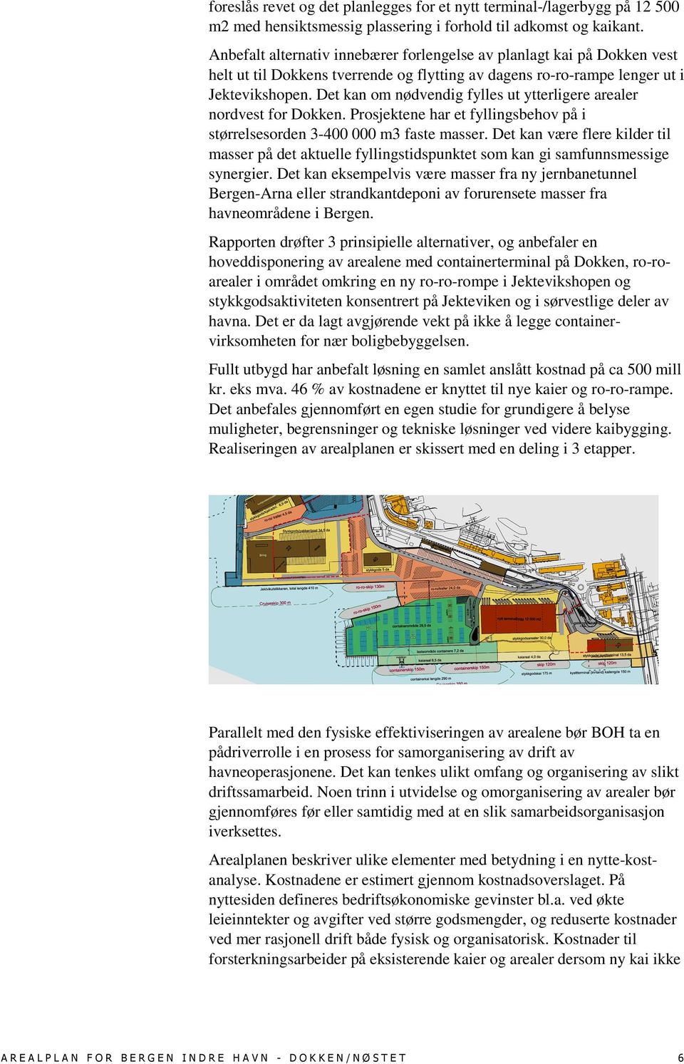 Det kan om nødvendig fylles ut ytterligere arealer nordvest for Dokken. Prosjektene har et fyllingsbehov på i størrelsesorden 3-400 000 m3 faste masser.