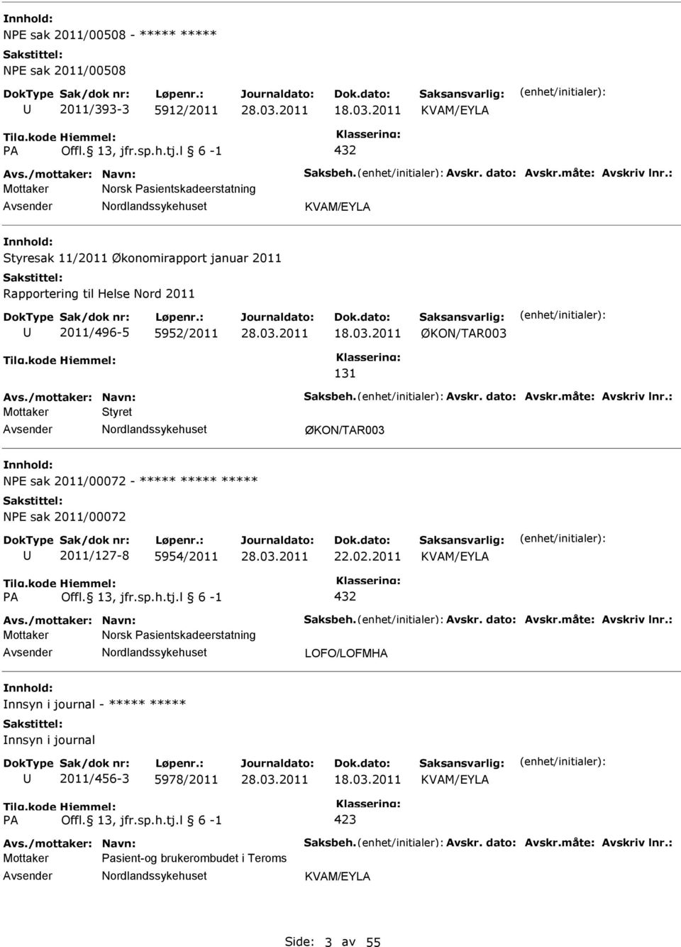 /mottaker: Navn: Saksbeh. Avskr. dato: Avskr.måte: Avskriv lnr.: Mottaker Styret ØKON/TAR003 NE sak 2011/00072 - NE sak 2011/00072 2011/127-8 5954/2011 22.02.2011 KVAM/EYLA A 432 Avs.