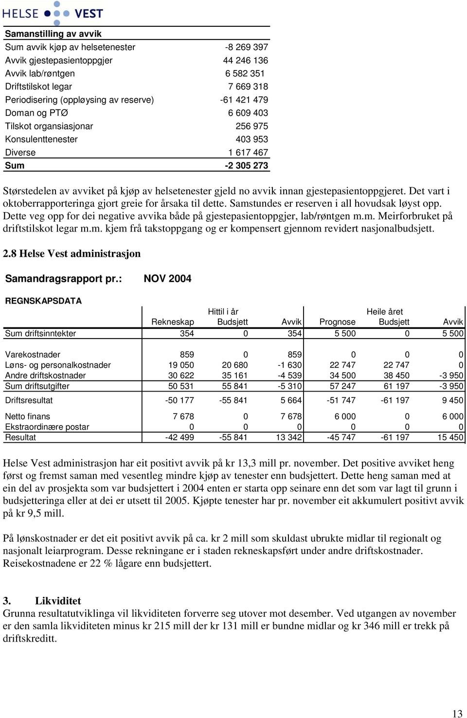 gjestepasientoppgjeret. Det vart i oktoberrapporteringa gjort greie for årsaka til dette. Samstundes er reserven i all hovudsak løyst opp.