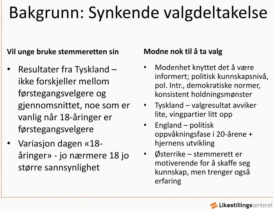 knyttet det å være informert; politisk kunnskapsnivå, pol. Intr.