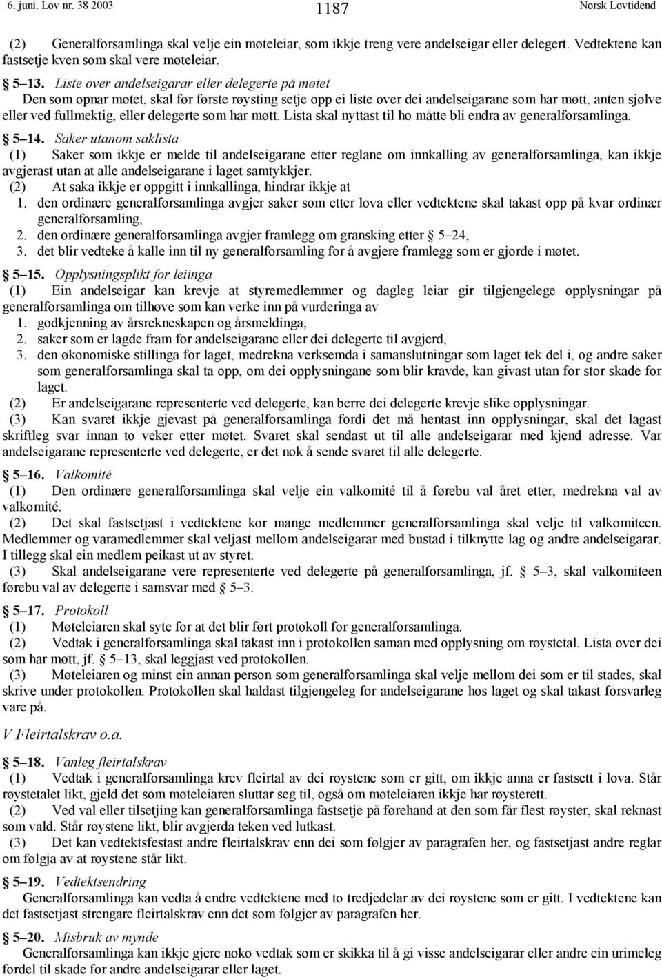 delegerte som har møtt. Lista skal nyttast til ho måtte bli endra av generalforsainga. 5 14.