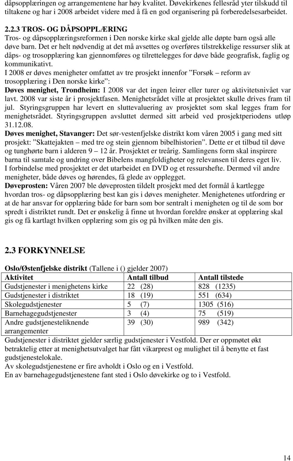 Det er helt nødvendig at det må avsettes og overføres tilstrekkelige ressurser slik at dåps- og trosopplæring kan gjennomføres og tilrettelegges for døve både geografisk, faglig og kommunikativt.