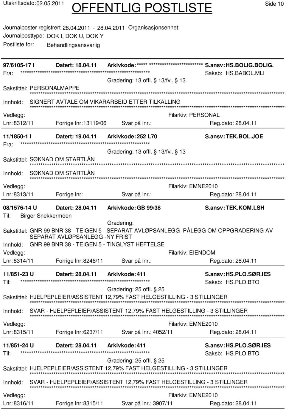 JOE Sakstittel: SØKNAD OM STARTLÅN Innhold: SØKNAD OM STARTLÅN Lnr: 8313/11 Forrige lnr: Svar på lnr.: 08/1576-14 U Datert: 28.04.11 Arkivkode:GB 99/38 S.ansv: TEK.KOM.