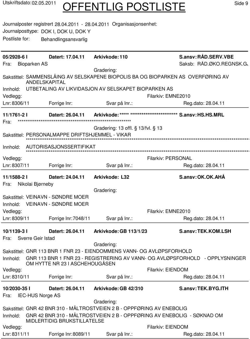 : 11/1761-2 I Datert: 26.04.11 Arkivkode:***** ****************************** S.ansv: HS.HS.MRL DRIFTSHJEMMEL - VIKAR Innhold: AUTORISASJONSSERTIFIKAT Lnr: 8307/11 Forrige lnr: Svar på lnr.