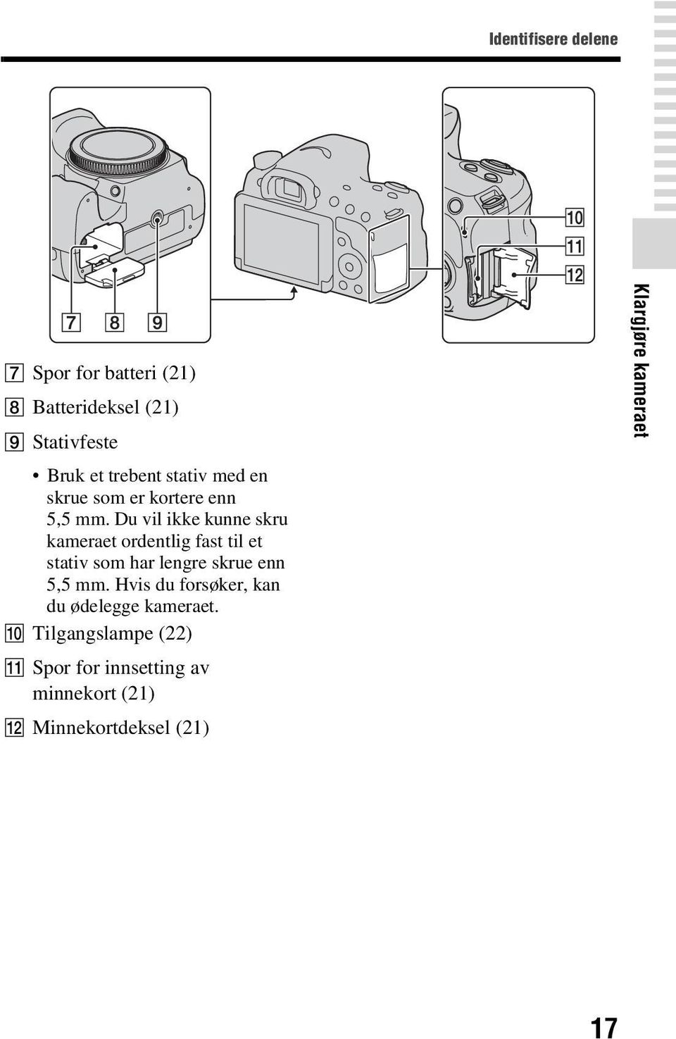 Du vil ikke kunne skru kameraet ordentlig fast til et stativ som har lengre skrue enn 5,5 mm.