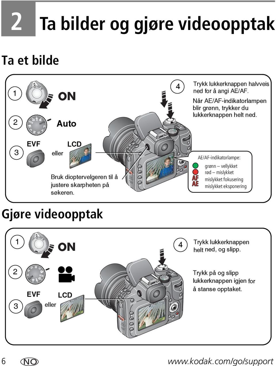 3 EVF eller LCD Bruk dioptervelgeren til å justere skarpheten på søkeren.