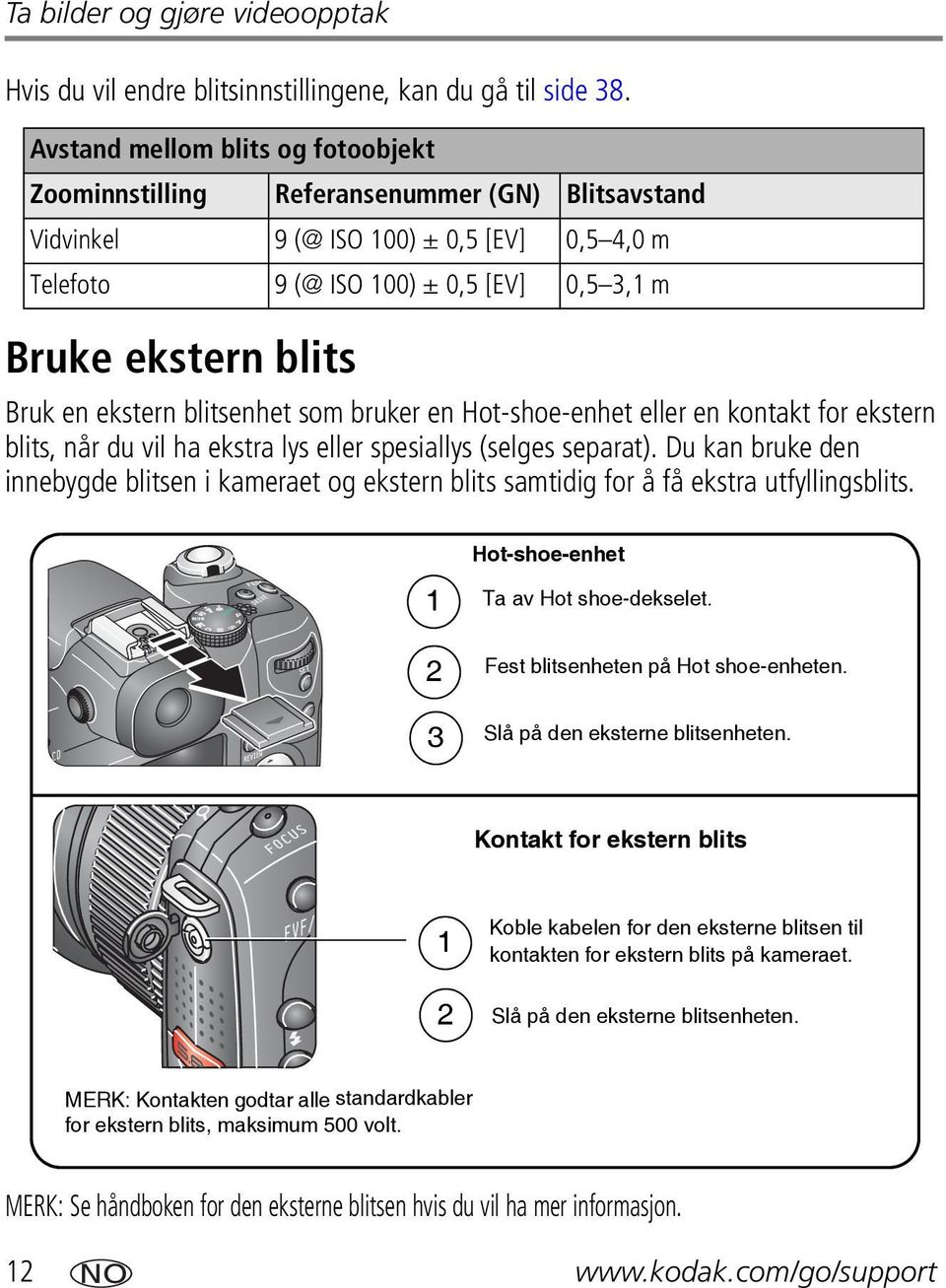 en ekstern blitsenhet som bruker en Hot-shoe-enhet eller en kontakt for ekstern blits, når du vil ha ekstra lys eller spesiallys (selges separat).