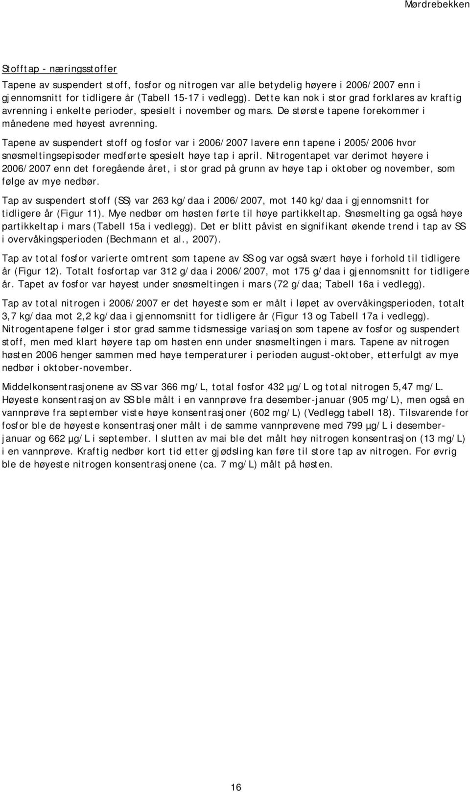 2006/2007 lavere enn tapene i 2005/2006 hvor snøsmeltingsepisoder medførte spesielt høye tap i april Nitrogentapet var derimot høyere i 2006/2007 enn det foregående året, i stor grad på grunn av høye