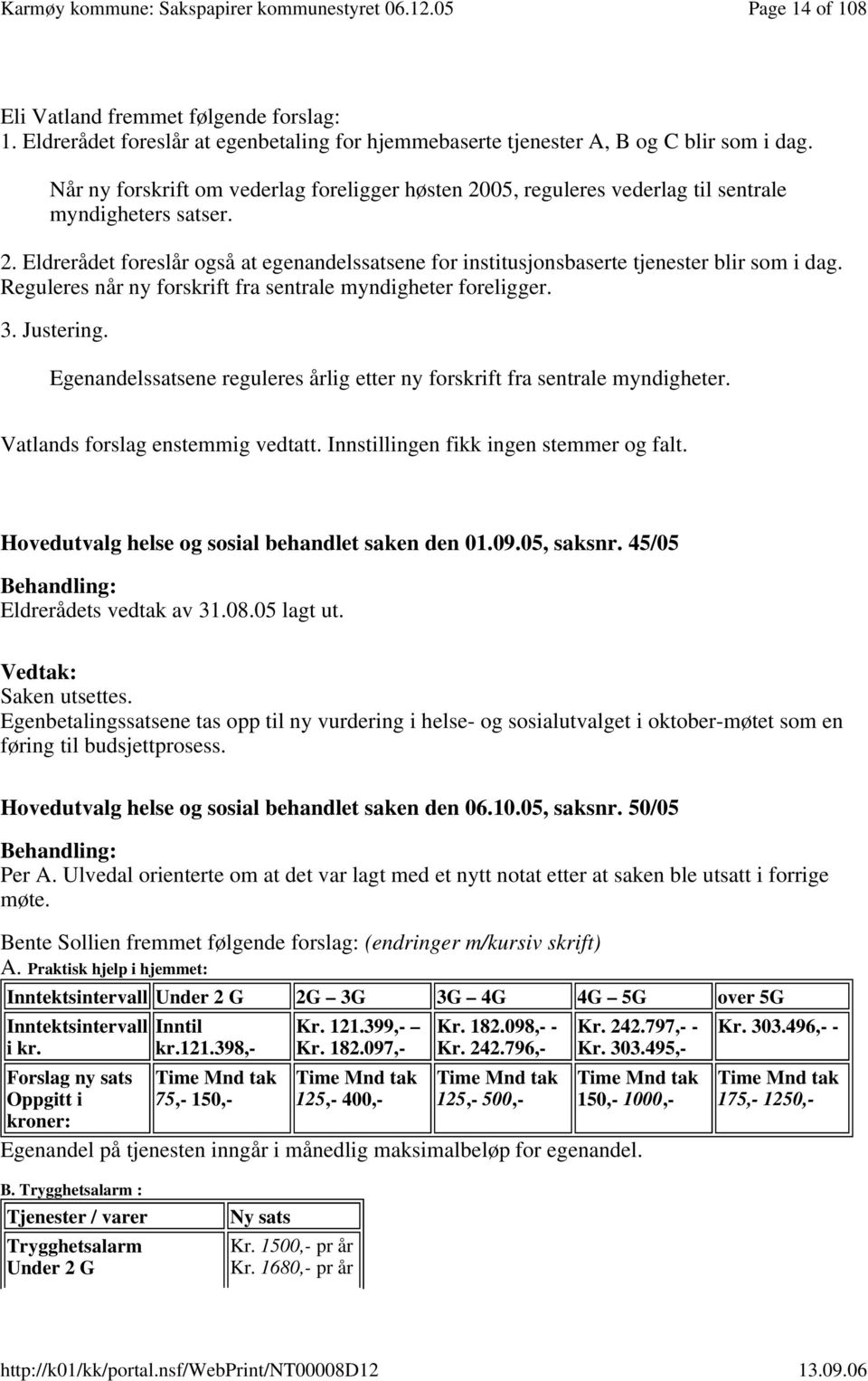 Reguleres når ny forskrift fra sentrale myndigheter foreligger. 3. Justering. Egenandelssatsene reguleres årlig etter ny forskrift fra sentrale myndigheter. Vatlands forslag enstemmig vedtatt.